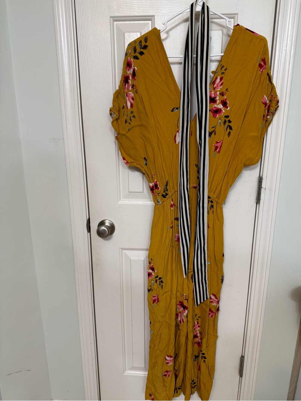 Corey Lynn Calter Mustard and Pink Floral Jumpsuit